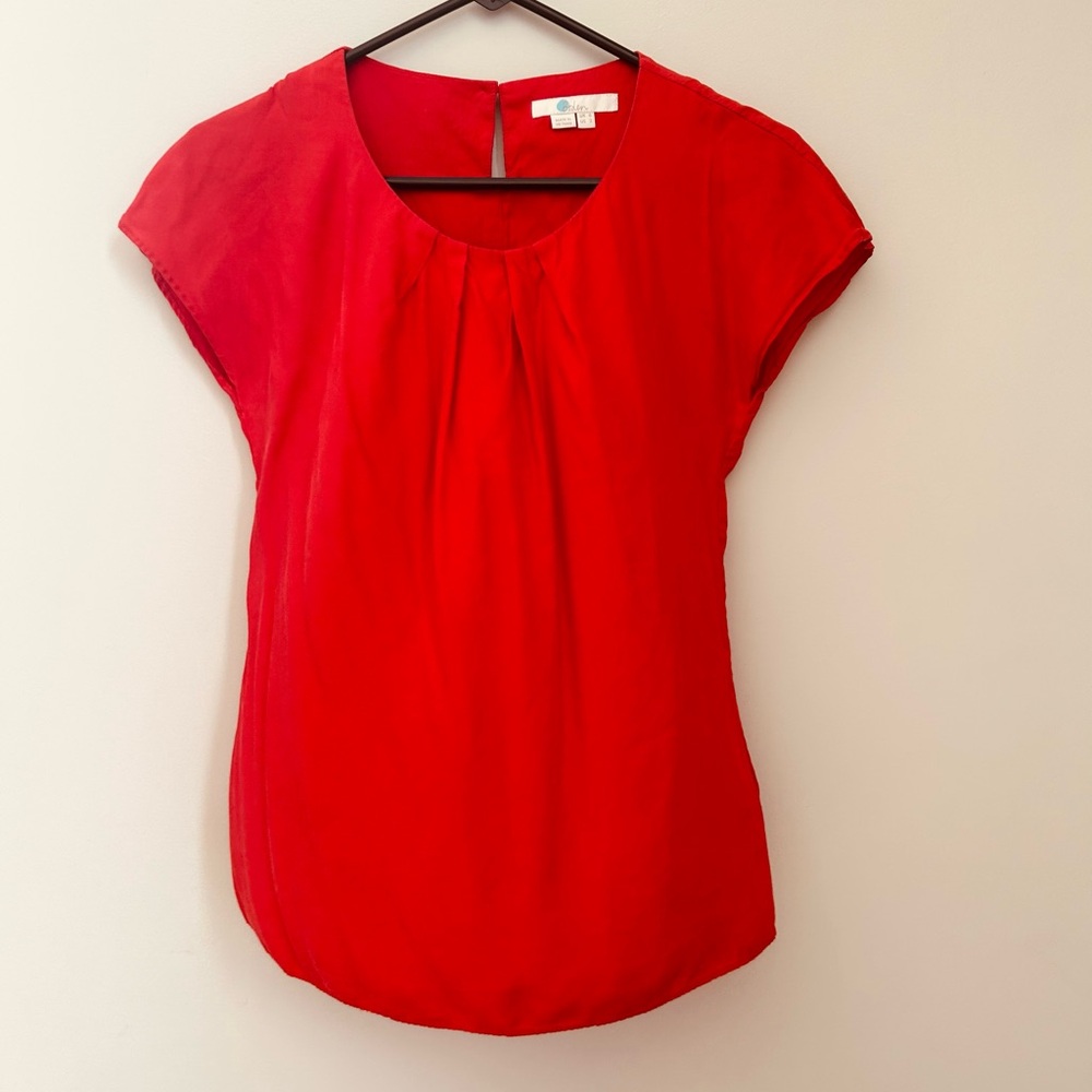 Boden red ruched silk/viscose short sleeve top
